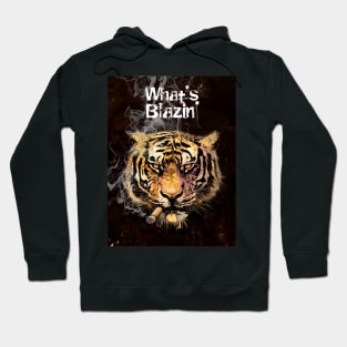 Cigar Smoking Tiger: An Intense Cigar Smoking Tiger "What's Blazin'" on a Dark Background Hoodie